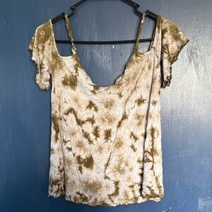 American Eagle Outfitters Olive Tie-Dye Blouse